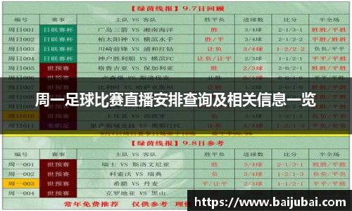 周一足球比赛直播安排查询及相关信息一览